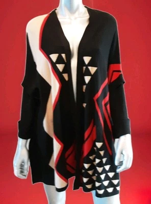 DVF-Diane Von Furstenberg- Cardigã Longo Vermelho, Preto-Bonni-Seda/Cashmere-Tamanho P - Imagem 1 de 4