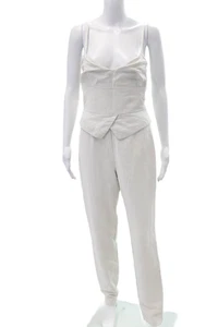 Trina Turk Womens V-neck Zip Back Sleeveless Straight Leg Jumpsuit Beige Size 2 - Picture 1 of 5