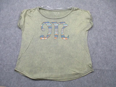 Miss Me Shirt Womens Medium Green Embroidered Top Short Sleeve - Image 1 of 4