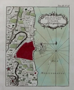 ALGIERS, NORTH AFRICA, ALGERIA, original antique map, Bellin, c.1764 - Picture 1 of 3