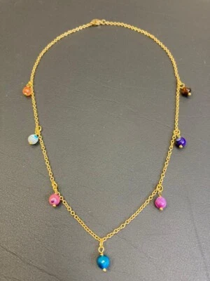 BOHO Halskette Kette Edelstahl vergoldet 18 K ACHAT Perlen Anhänger Bunt NEU 🎀 - Bild 1 von 4