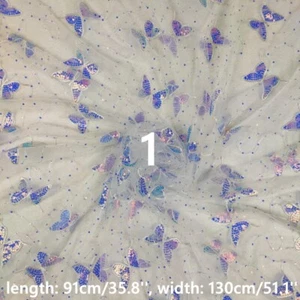 DIY Sequin Mesh Sheer Fabric Cloth Shiny Butterfly Embroidery Costume Dress Sew - Picture 1 of 10