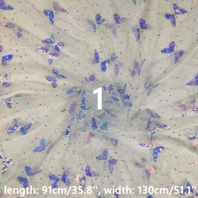 DIY Sequin Mesh Sheer Fabric Cloth Shiny Butterfly Embroidery Costume Dress Sew - Image 1 of 4