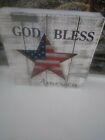 Wood God Bless America Galvanized Metal Box Sign 8" x 8" Star USA Patriotic