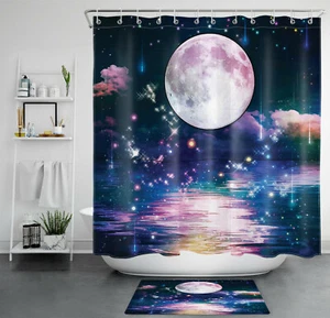 Ocean Stars Moon Dream Scene Shower Curtain Sets For Bathroom Decor w/ Hooks - Picture 1 of 16