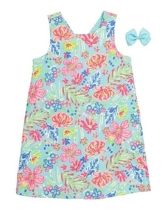 Tommy Bahama Girl's 7 Sleeveless Cotton Summer Dress Tropical Bedland + Hair Bow - Picture 1 of 3