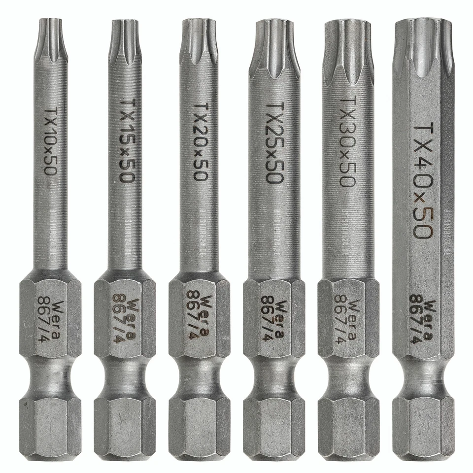 WERA 867/4 TORX® Bit Biteinsatz wahlw. T10 T15 T20 T25 T30 T40 TX Bits 50mm E6.3 - Bild 1 von 1
