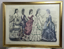 vtg antique gold framed 12x9” Fashion Print August 1872 plate 6 ladies dresses