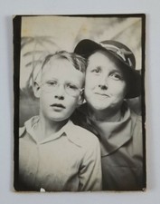 Vintage Photobooth Photograph Mother And Son Painted Backdrop Palm Trees ID'd