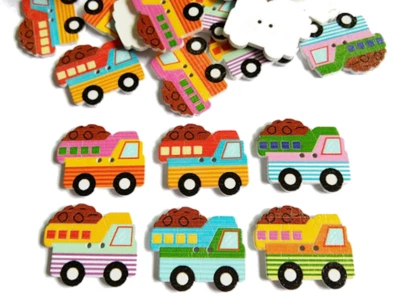 6x Knopf Kipper Baustellenfahrzeug Knöpfe Kinder Buben Jungen Auto PKW Bunt - Bild 1 von 2
