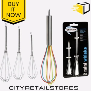 Whisk Steel & Rainbow Silicone Chef Aid Range Mini Small Whisk For Cooking - Picture 1 of 11