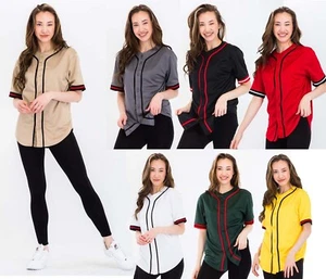 Womens Unisex Baseball JERSEY Polyester TShirt Team Sport Button Tee Casual - Picture 1 of 17
