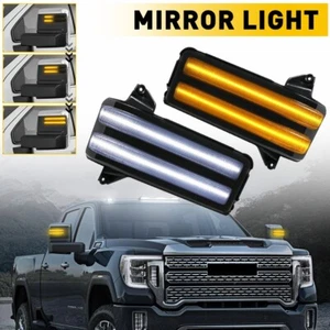 Pair Amber White Side Mirror Signal Light For 2020-2024 GMC Sierra 3500HD Smoked - Picture 1 of 12