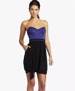Y2K BCBGeneration Dress SIZE 4 Two Tone Bustier Strapless Black & Purple - Picture 1 of 10