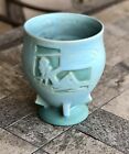 Roseville Pottery 763-8 Nude Silhouette Blue Turquoise Vase Bowl