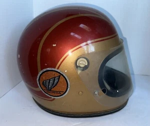 VTG 1970 ARAI RED GOLD FULL FACE MOTORCYCLE RACING HELMET & VIDOR 7 1/8 RARE - Picture 1 of 13