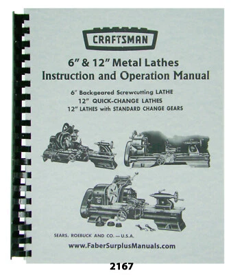 Sears Craftsman Metal Lathe Operator Manual for All 6" & 12" Models #2167 - Image 1 of 4