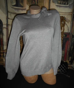 M A. Papell Sweater Grey Self Fabric Bow Tie & Vtg Acetate Satin Scarf Purple - Picture 1 of 8