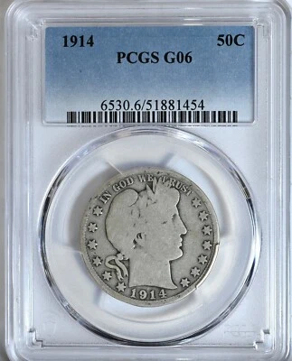 1914 BARBER Half Dollar G06 PCGS Graded 6530 Silver 50 Cents Nice Coin G 06 - Image 1 of 2