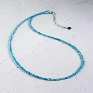 Apatite Choker Delicate Stone Beads Necklace Blue Apatite Crystal Dainty Choker - Picture 1 of 4
