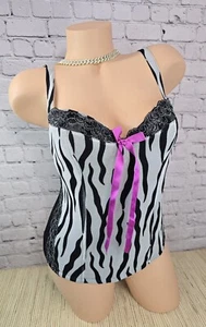 Cacique Zebra 14 16 Corset Top Mesh Lingerie Floral Sexy Purple Bow NWT NEW - Picture 1 of 18