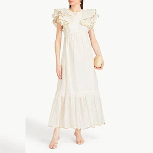 Zimmermann Dancer Ivory Linen & Silk Scalloped Midi Dress, Size US M - Picture 1 of 10