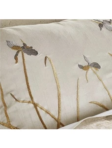 New Sold Out ONE Michael Aram Iris Embroidered STANDARD Pillowsham Linen/Gold - Picture 1 of 3