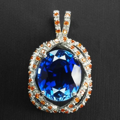 Ciondoli in oro bianco argento sterling 925 9,15 carati con zaffiro blu... - Immagine 1 di 4