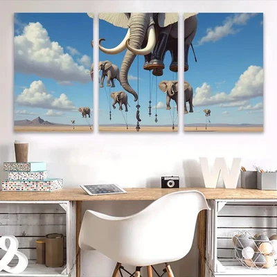 3pcs Flying Elephants with Hanging Balloons  Wall Art Canvas  Unframed/Framed - Image 1 of 4