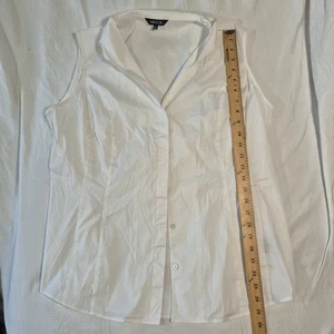 MISOOK COLLARED SHIRT SLEEVELESS PLEATED BUTTON UP WHITE XL COTTON STRETCH - Picture 1 of 14