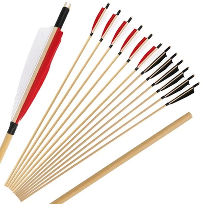 32" Wooden Arrows Shafts 5" Turkey Feather Archery Target Bow Hunting Shooting - Image 1 of 4