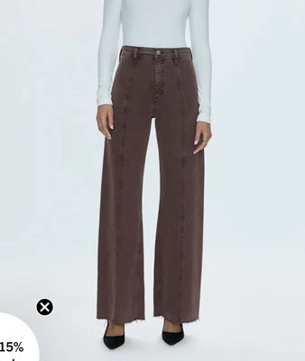 Anthropologie Pistola 高腰阔腿牛仔裤深烤棕色全新带标签 31 码 — 第 1/4 张图片