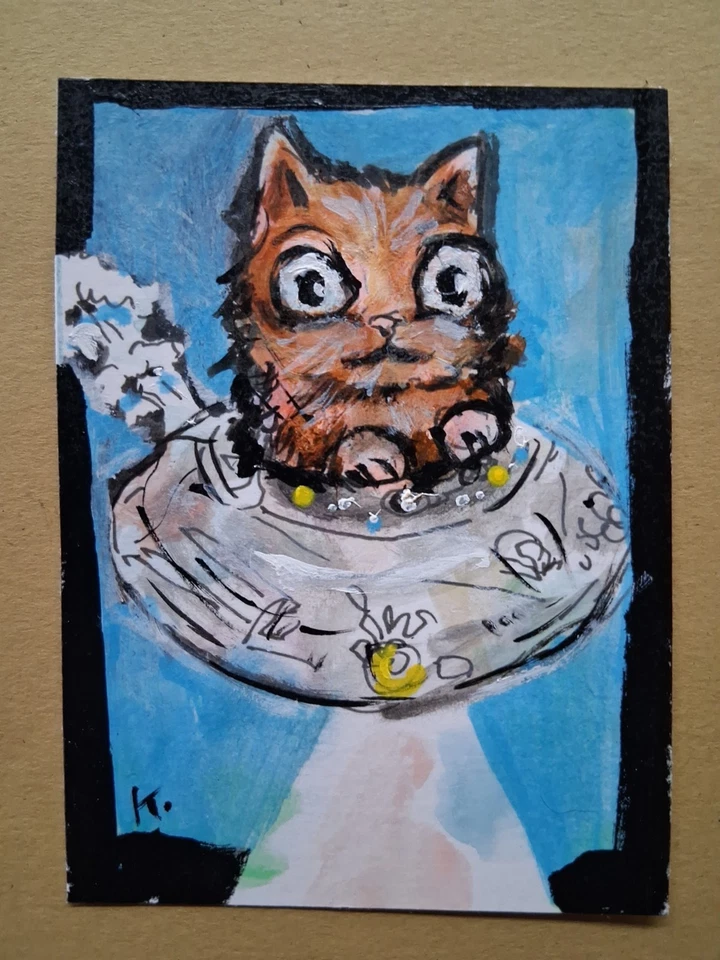  Gato OVNI Arte Popular Animal Americano ACEO ÚNICO Arte Thayer Gatito Foto 1 de 1