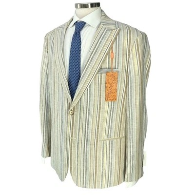 Abrigo deportivo Tallia para hombre XL mezcla de lino rayas marrón crema chaqueta de pasarela informal Foto 1 de 4