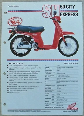 HONDA SH50 City Express Family Moped Sales Specification Leaflet March 1984 - Image 1 of 2