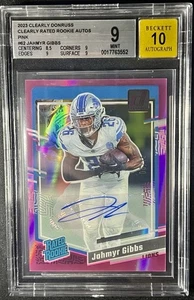 2023 CLEARLY DONRUSS PINK RATED ROOKIE RC JAHMYR GIBBS AUTO /15 BGS 9 SSP - Picture 1 of 4