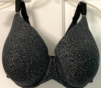 Cacique Totally Smooth Lightly Lined Full Coverage Bra 42G Black/Gray Leopard - Image 1 of 4