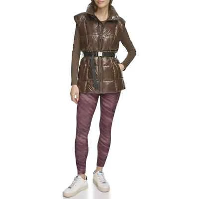 Chaleco acolchado DKNY Sport para mujer Chocolate Performance con cinturón Wet Sire talla mediana Foto 1 de 4