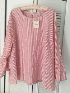 NWT Jennifer Grace 3 X L blouse cotton/poly. pearl decor - Picture 1 of 9