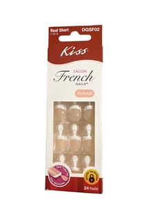 DGSF02 Kiss Salon French Nails NATURAL Real Short Length Self Tab Glue-On 24 Ct - Picture 1 of 2