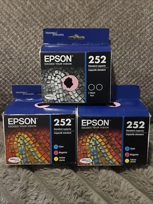Epson 252 Cyan Magenta Yellow Ink & Black Cartridges T252520S Genuine “DATES” - Image 1 of 2