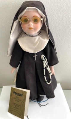SISTER MARY NUN figure DOLL SEYMOUR MANN PORCELAIN 14” 1991 musical w/ beads Vtg - Image 1 of 3