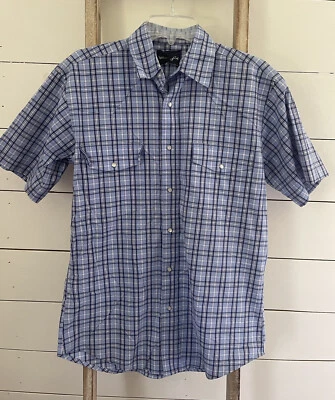 Wrangler Mens Western Short Sleeve Pearl Snap Shirt Blue Plaid Size Gone L/XL? - Изображение 1 из 4
