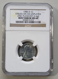 Scarce 1986 D Struck on Unplated Zinc Planchet NGC MS 66 Super Nice GEM - Picture 1 of 2