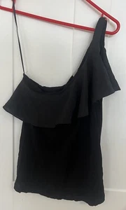 Black Ladies H&M One Shoulder Top With Ruffle - Size M - Picture 1 of 5