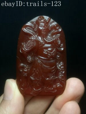 Collar Colgante Estatua Guan yu Tallada a Mano Ágata Roja Natural China Regalo Foto 1 de 4