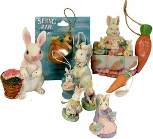 Set Mini Easter Bunny Rabbit & Carrots Ornaments & Magnet - Picture 1 of 16