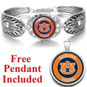 Auburn Tigers Women's Sterling Silver Bracelet Football Gift D3 - Picture 1 of 7