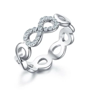 Bague en acier inoxydable 6 mm 0,19 carat CZ symbole infini éternité taille 6-8 - Photo 1/2