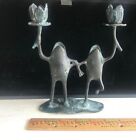 VERY NICE VINTAGE STANDING  FROGS  DOUBLE  Candlestick Holders
